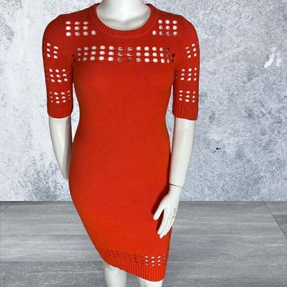 Milly Orange Cut Out Sweater Dress Short Sleeves - Picture 1 of 8
